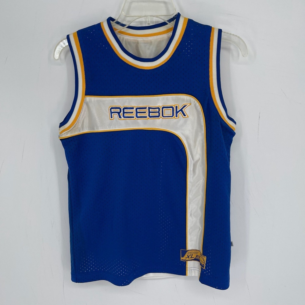 Reebok Boys Y2K Blue Mesh Embroidered Logo Basketball Jersey Tank Top Size XL